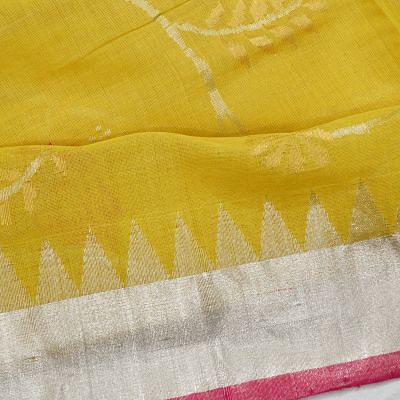 Ponduru Handspun Cotton All Over Jamdani Lemon Yellow Saree