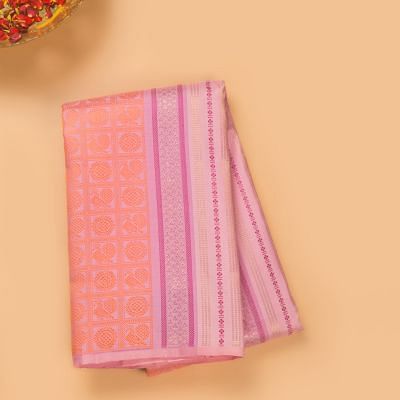 Kanchipuram Silk Vertical Brocade Pink Saree