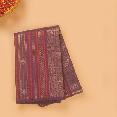 Kanchipuram Silk Vertical Brocade Purple Saree