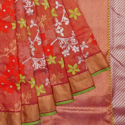 Zari Kota Cotton Tissue All Over Jamdani Red Saree