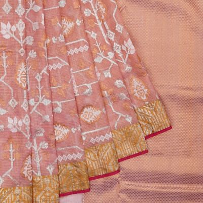 Zari Kota Cotton Tissue All Over Jamdani Baby Pink Saree