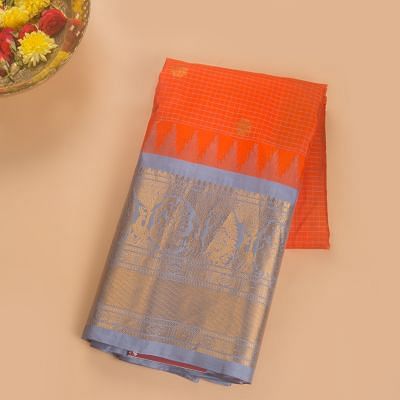 Gadwal Silk Checks And Butta Orange Saree