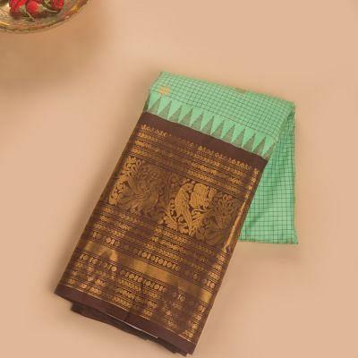 Taranga Gadwal Silk Checks And Butta Green Saree