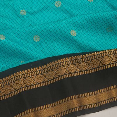 Taranga Gadwal Silk Checks And Butta Sea Blue Saree