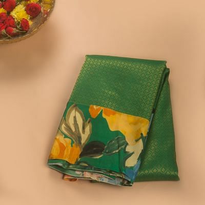 Taranga Kanchi Silk Brocade Green Saree With Floral Prints