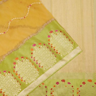 Banarasi Organza Jaal Yellow Saree With Silk Big Border