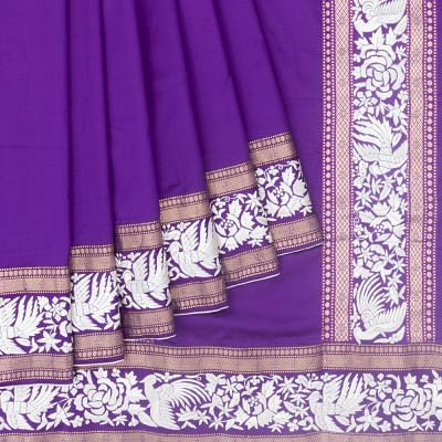 Parsi Gara Banarasi Silk Plain Violet Saree