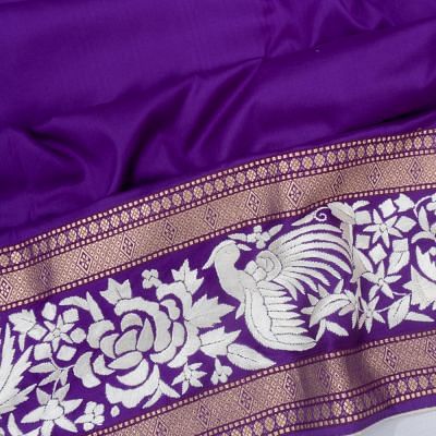 Parsi Gara Banarasi Silk Plain Violet Saree