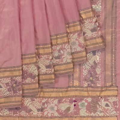 Parsi Gara Banarasi Silk Plain Baby Pink Saree