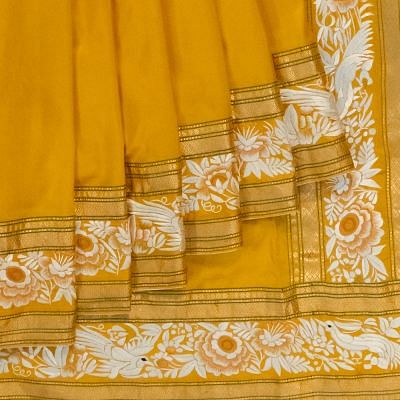 Parsi Gara Banarasi Silk Plain Yellow Saree