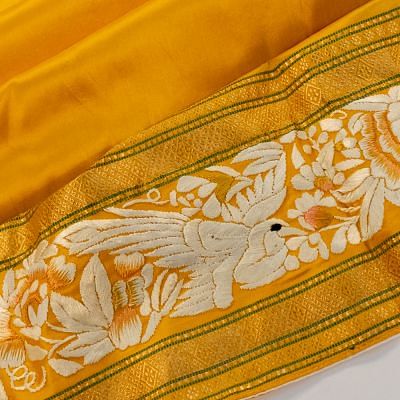 Parsi Gara Banarasi Silk Plain Yellow Saree