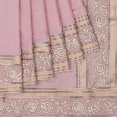 Parsi Gara Banarasi Silk Butta Baby Pink Saree