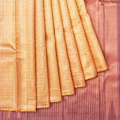 Kanchipuram Kora Organza Tissue Checks Gold Saree