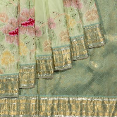 Kanchipuram Silk Embroidery Butta Pastel Green Saree