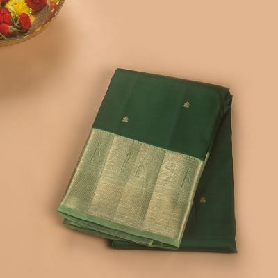 Kanchipuram Silk Butta Bottle Green Saree