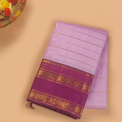 Kanchipuram Silk Veldhari Lines Lavender Saree