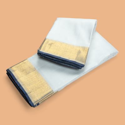 Kanchipuram Silk Plain White Dhoti And Kanduva