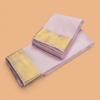 Kanchipuram Silk Plain Lavender Dhoti And Kanduva