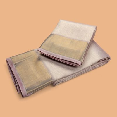 Kanchipuram Silk Brocade Pink Pastel Dhoti And Kanduva