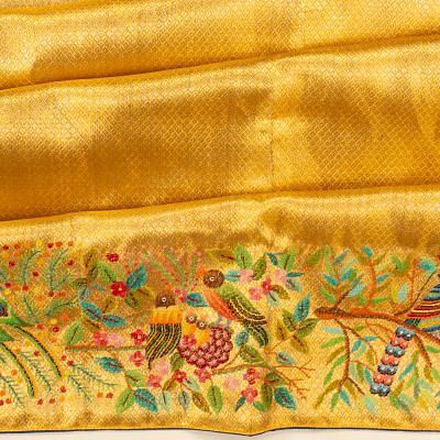 Petit Point Kanchipuram Silk Tissue Brocade Gold Saree