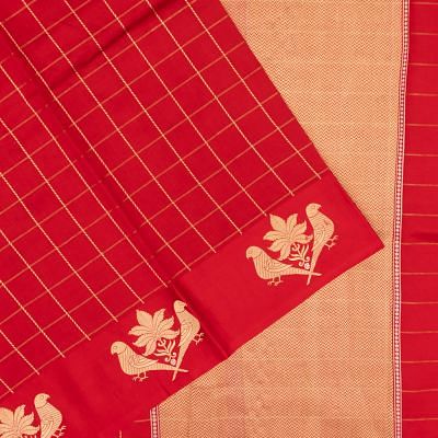 Banarasi Katan Silk Checks Red Saree