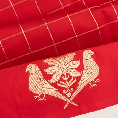 Banarasi Katan Silk Checks Red Saree