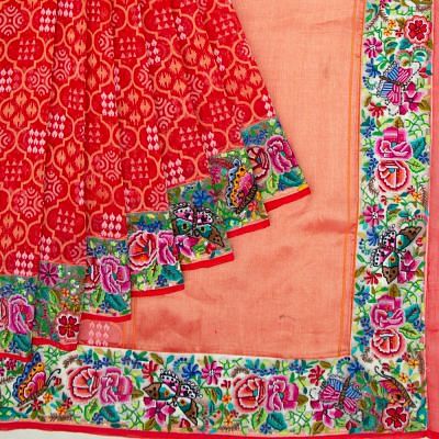 Rakthambari Banarasi Cotton Jamdani Saree With Petit Point Embroidery Border