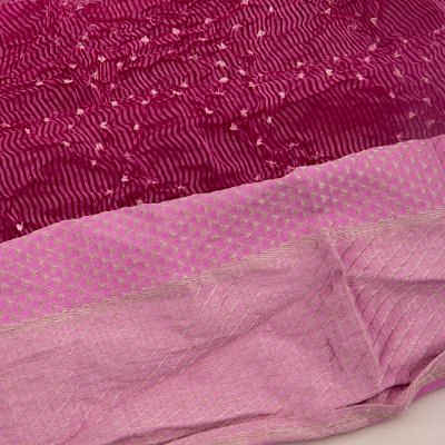Maheshwari Cotton Silk Bandhani Pink Saree