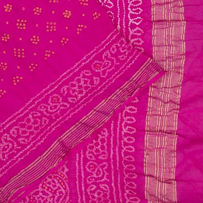 Chiniya Silk Bandhani Rani Pink Saree