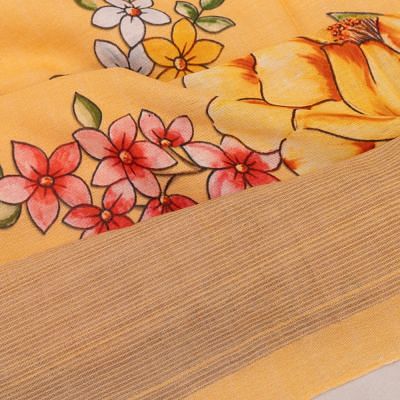 Paithani Cotton Floral Printed Pastel Orange Saree
