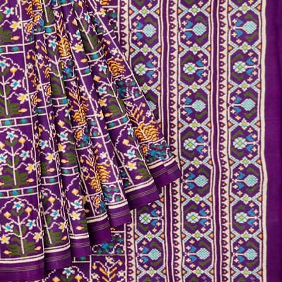 Patan Patola Silk Double Ikat Purple Saree