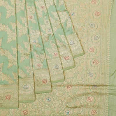 Kanchipuram Silk Kadwa Jaal Pista Green Saree