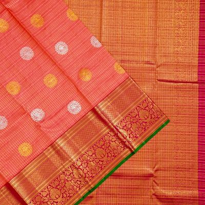 Kanchipuram Silk Checks And Butta Tomato Red Saree