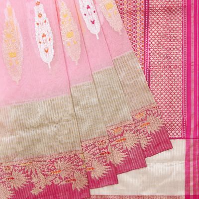 Banarasi Kora Organza Plain Baby Pink Saree