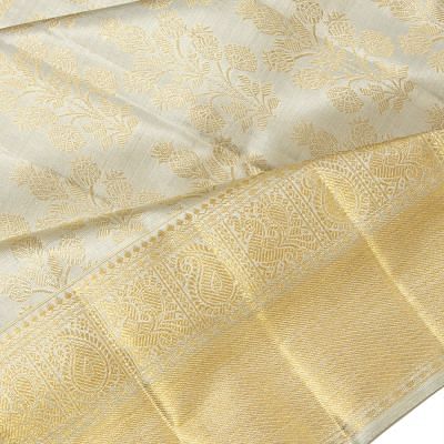 Pure Zari Kanchipuram Silk Tissue Brocade Silver Saree
