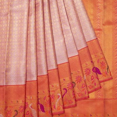 Kanchipuram Silk Tissue Brocade Lavender pastel Pink Saree