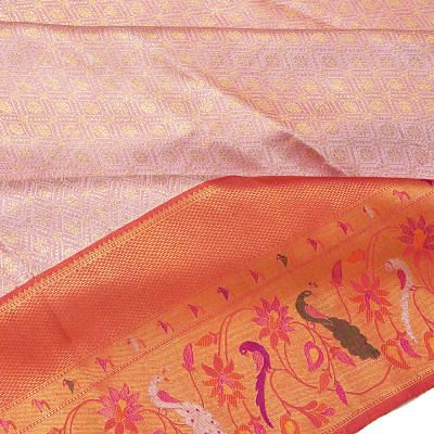Kanchipuram Silk Tissue Brocade Lavender pastel Pink Saree