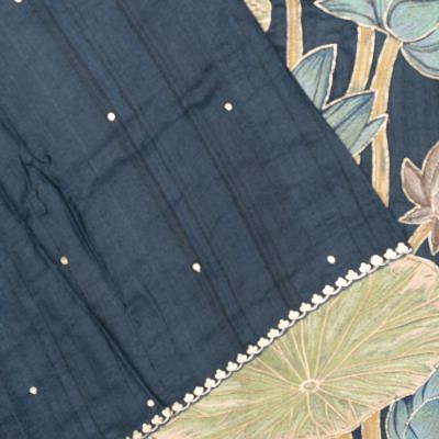 Tussar Embroidery Butta Dark Blue Saree