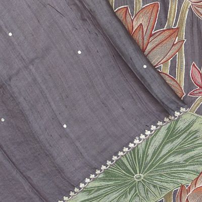 Tussar Embroidery Butta Elephant Grey Saree