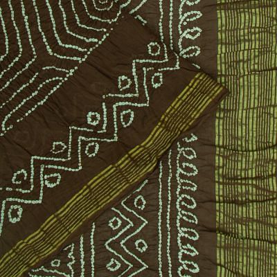 Chanderi Cotton Bandhani Brown Saree