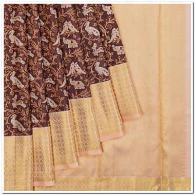 Kanchipuram Silk Vanasingaram Jaal Brown Saree