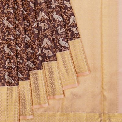 Kanchipuram Silk Vanasingaram Jaal Brown Saree