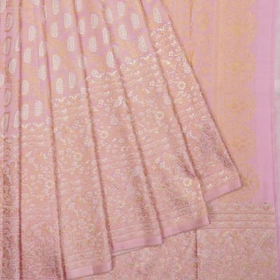 Kanchipuram Silk Jaal Baby Pink Saree