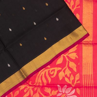 Uppada Silk Butta Black Saree With Jamdani Pallu