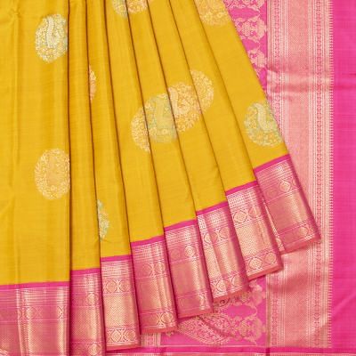 Kanchipuram Silk Butta Mustard Yellow Saree