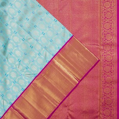 Kanchipuram Silk Checks And Butta Sky Blue Saree