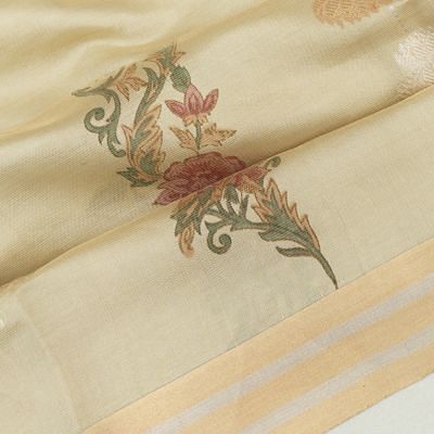 Banarasi Katan Silk Tissue Floral Printed And Butta Pastel Grey Saree