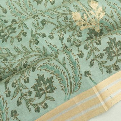 Banarasi Katan Silk Tissue Floral Printed And Butta Pastel Green Saree
