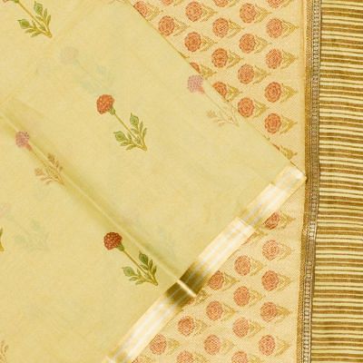 Chanderi Silk Tissue Printed Butta Lemon Yellow Saree