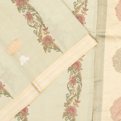 Banarasi Katan Silk Tissue Floral Printed And Butta Cream Saree